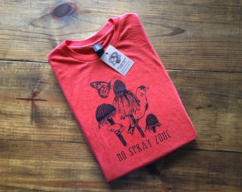 No Spray Zone Shirt - Coneflowers - Monarch Butterfly - Goldfinch - Tree Frog - Smiling Snake Shirt Company - WOMEN