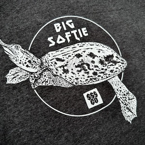 May include: A black and white graphic design of a turtle with the text "BIG SOFTIE" in a circle. The logo also includes the text "SSS CO" in a square.