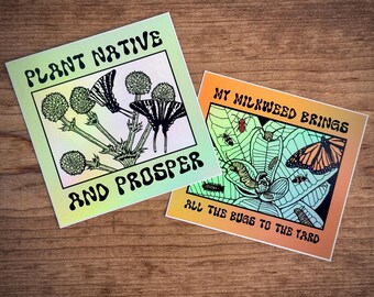 PLANT NATIVE 2 STICKER pack - Common Milkweed - Rattlesnake Master - outdoor uv vinyl sticker Smiling Snake Shirt Company