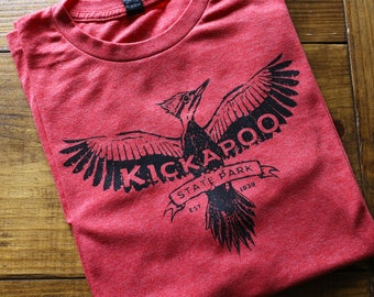 KICKAPOO STATE PARK vintage heather red gray navy T-shirt or Hoodie Pileated Woodpecker Nature Bird Conservation Camp Smiling Snake Shirt Co