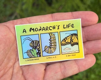 A MONARCH'S LIFE - Sticker - Caterpillar - Holographic - Butterfly - Entomologist - Entomology - Smiling Snake Shirt Company - Conservation