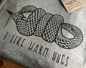 I Like Warm Hugs Shirt - Black Rat Snake - FROZEN - Nature Tee - OLAF - Elsa - Constrictor - Smiling Snake Shirt Company - WOMEN
