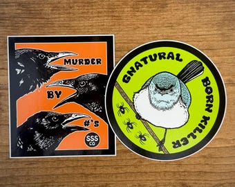 MURDER BIRDS - 2 Sticker Pack - Crow - Gnatcatcher - Ornithology - Ornithologist - Conservation - Smiling Snake Shirt Company