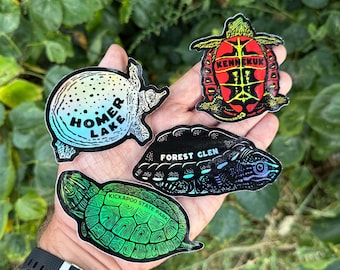 LOCAL PARKS and Baby TURTLES - 4 Sticker Pack - Holographic - Herpetology - Herpetologist - Smiling Snake Shirt Company - Conservation