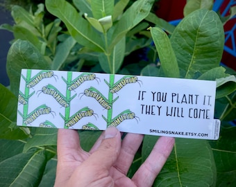 If you plant it they will come Bumper Sticker MONARCH BUTTERFLY CATERPILLAR entomology milkweed smiling snake shirt company