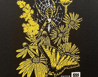 Master Gardener Shirt - Yellow Garden Spider - Goldenrod - Coneflowers - Conservation - Nature - Smiling Snake Shirt Company - MEN