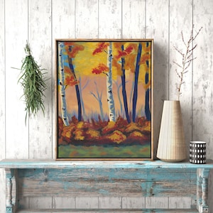 Aspen Otoño - Pintura de la naturaleza pared arte hogar decoración lienzo imprime pared decoración paisaje