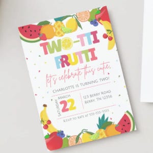 Two-tti Frutti Birthday Invitation Template, Tutti Frutti 2nd Birthday Invite, Fruit Theme Birthday Party, Tropical Fruit Birthday Invite
