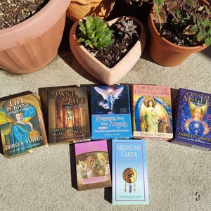 Angel Oracle Reading (3 cartas) con réplicas de cartas laminadas dadas a la elección de 7 barajas Angel Oracle Card/Animal Spirit - Solo lecturas