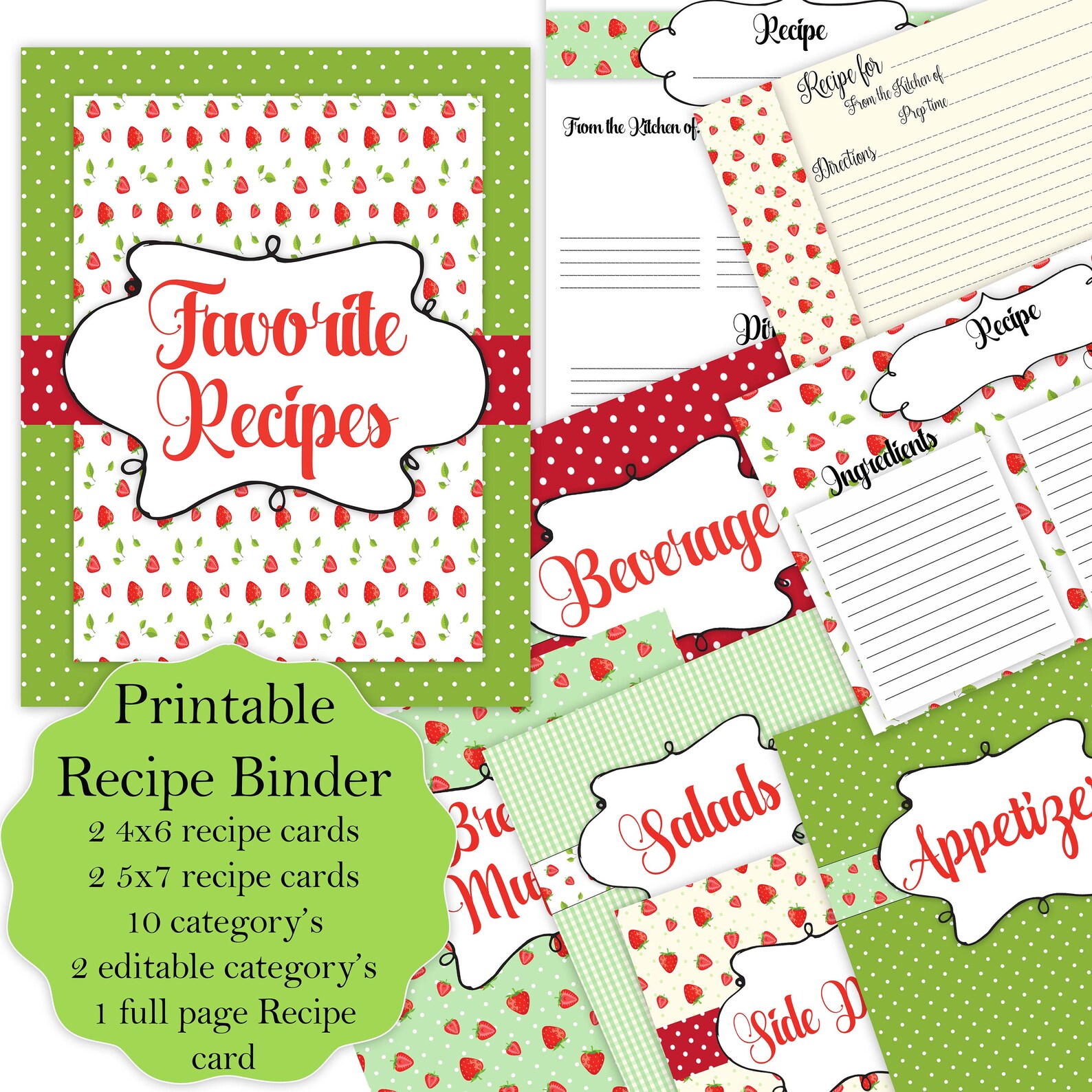 Printable Recipe Binder Cookbook Kit Cookbook Binder Etsy