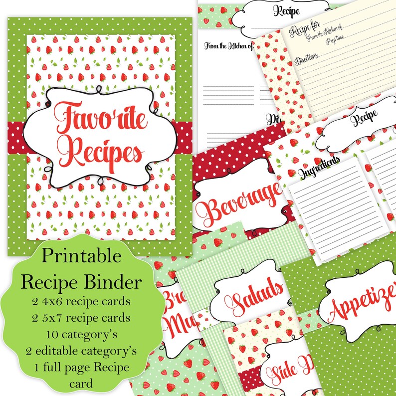 Printable Recipe Binder Cookbook Kit Cookbook Binder | Etsy