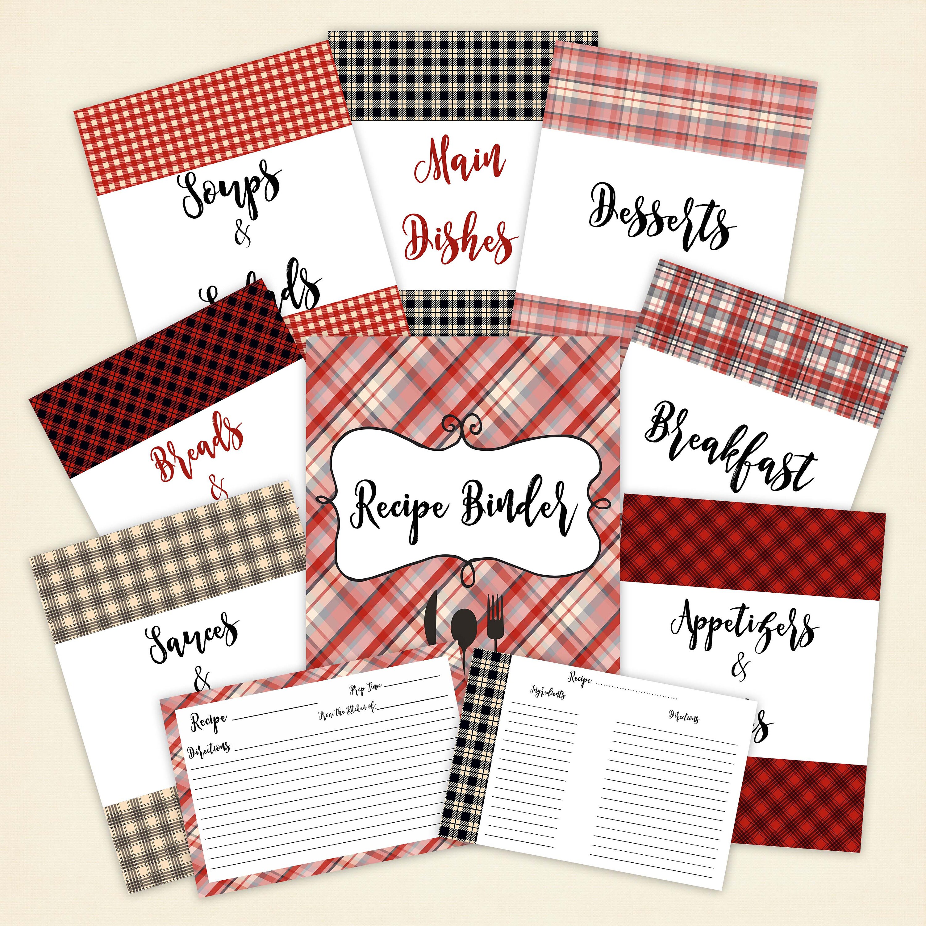 Printable Recipe Binder Kit 8.5x11 pages in Red Etsy