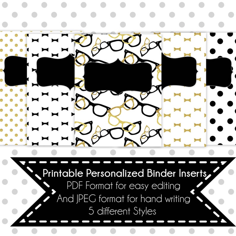 Black and Gold Binder Covers Printable Binder Covers Etsy