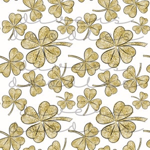 Gold Glitzer Digitales Papier, St Patricks Day Digital Download, Vierblättriges Kleeblatt, nahtlose Dateien für Stoff, nahtloses Muster kommerzielle Nutzung