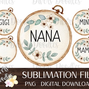 Mama And Mini PNG, Mama Sublimation Design, Embroidery Clipart, Nana PNG File For Tshirt, Flower Sublimation Download, Gigi PNG,