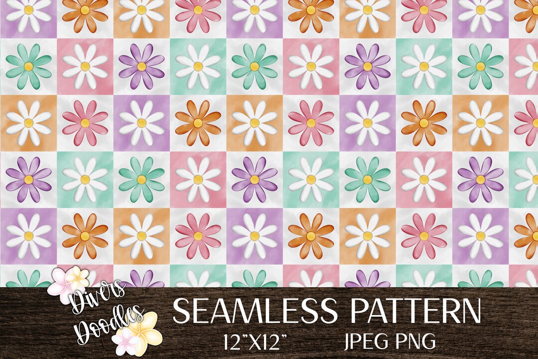 Floral Seamless Pattern for Fabric, Easter Seamless Pattern, Checkered ...