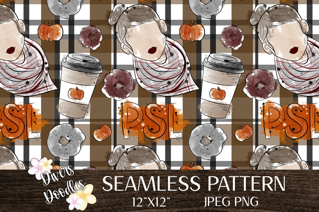 Pumpkin Spice Latte Digital Paper Pattern, Autumn Seamless Pattern for ...