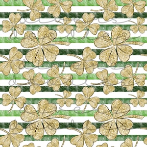 Gold Glitter Digital Paper, St Patricks Day Digital Download, Four Leaf Clover