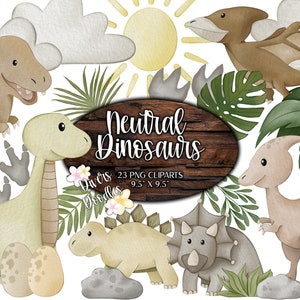 Dinosaur Scene Clipart, Watercolor Dinosaur Clipart, High Resolution PNG, Triceratops Drawing, Dino Illustration, Nursery Decor Neutral