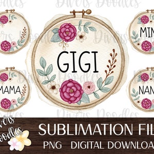 Mama And Mini PNG, Floral Sublimation Design, Embroidery Clipart, Nana PNG File For Tshirt, Flower Sublimation Download, Gigi PNG