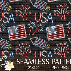 Independence Day Seamless File, Patriotic Digital Paper, July 4th Seamless Pattern, Red White and Blue PNG, 4th of July Digital Paper