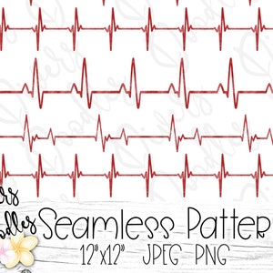 Heart Beat PNG, verpleegkundige digitaal papier, medische digitale download, naadloos patroon voor kinderen, naadloos bestand voor stof, commercieel gebruik PNG