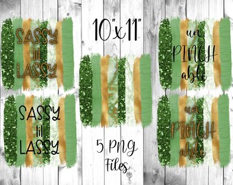 Brush Strokes PNG, St Patricks Day Digital Download, Gold Glitter Clipart, Sublimation Designs Downloads for Commercial Use, Green and Gold