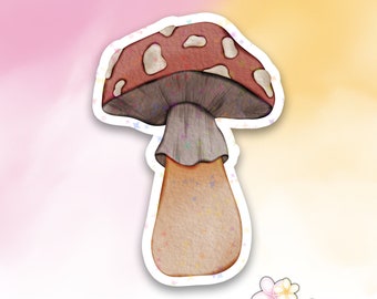 Red Capped Mushroom Sticker for Laptop, Holographic Mushroom Sticker for Water Bottle, Cottagecore Gift for Mushroom Lovers, Goblincore