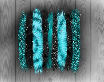 Teal Glitter Brushstrokes, Tie Dye Sublimation PNG, Black Glitter PNG, Tumbler Sublimation Designs Downloads, Commercial Use Clipart