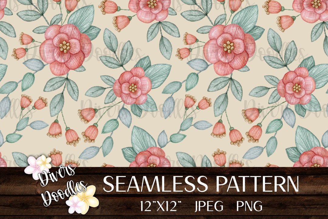 Pink Flower Digital Paper, Floral Seamless Pattern, Fall Seamless File ...