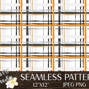Fall Plaid Digital Paper for Children, Bright Digital Paper for Scrapbooking, Hand Drawn Seamless File, Halloween Seamless Pattern