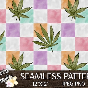 Motif damier de marijuana pour le tissu, motif sans couture de Pâques, motif sans couture de mauvaises herbes, fichier sans couture de printemps pour usage commercial