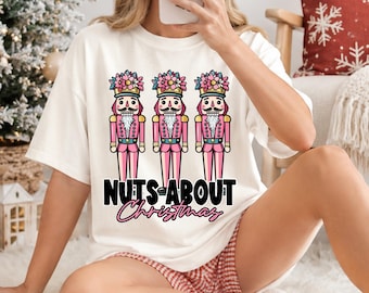 Nuts About Christmas PNG | Pink Nutcracker Trio Cute Holiday Retro Christmas Boutique Sublimation Design (Digital Download)