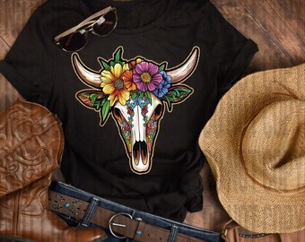 Floral Cow Skull PNG: Sublimation & Printable Art