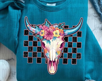 Floral Cow Skull PNG: Sublimation Designs, Printable Art
