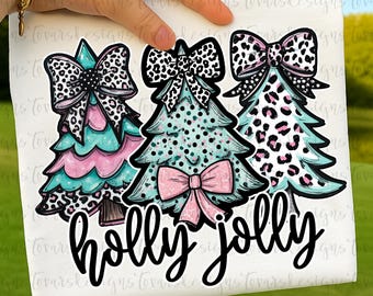 Holly Jolly Christmas Tree PNG Design: Preppy Digital Download