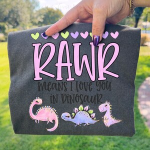 Dinosaur Valentines Day PNG, Rawr I Love You Sublimation, Girly Dinosaur Design (Digital Download) image 3