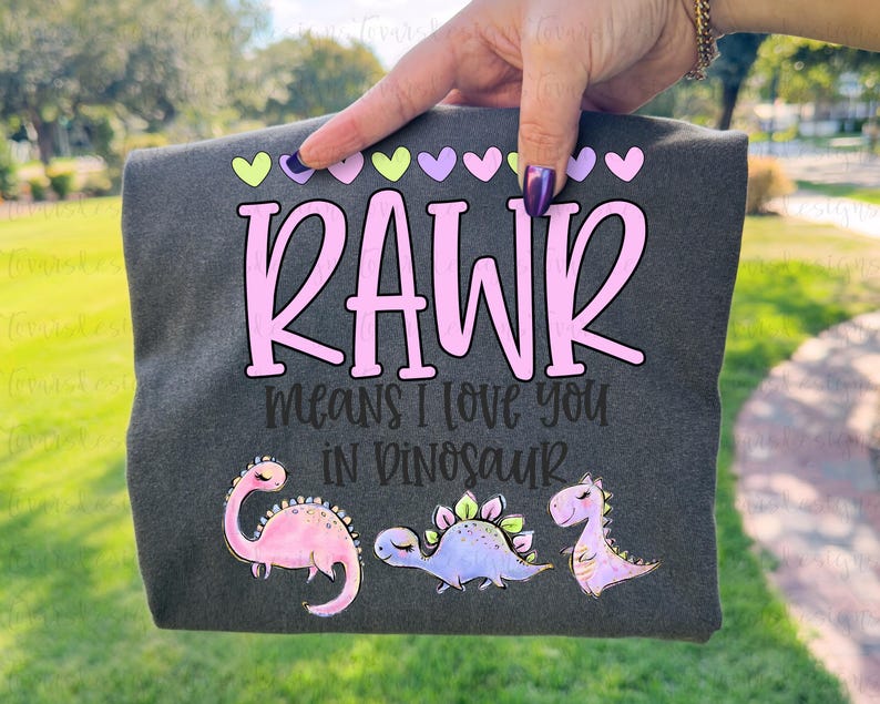 Dinosaur Valentines Day PNG, Rawr I Love You Sublimation, Girly Dinosaur Design (Digital Download) image 3