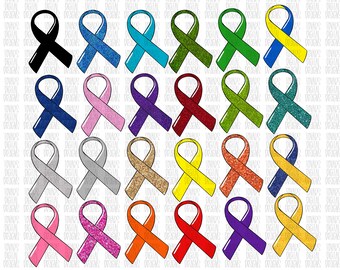 Awareness Ribbon PNG Clipart: 24 Ribbon Designs (Digital Download)