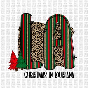 Christmas in Louisiana Sublimation Png Digital Download, Doodle Letters Png christmas sublimation, Christmas leopard print Louisiana LA