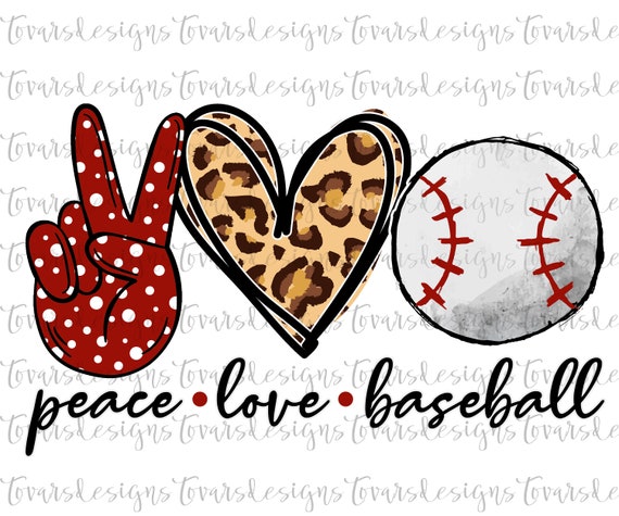 Peace love Baseball Sublimation Png Digital Download, Baseball Png, Baseball Leopard print red Polka Dots PNG, Peace Love Baseball png file