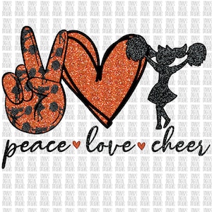 Peace love Cheer Sublimation Png Digital Download, Cheer Digital Design Png, Peace Love Cheer, Peace love Cheer orange and black png