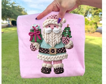 Faux Yarn Santa, Pink Christmas PNG: Christmas Sublimation Design (Digital Download)
