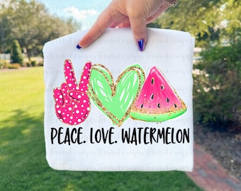 Peace Love Watermelon png, Glitter Summer Sublimation Design, Cute Fruit Clipart, Preppy Printable Art, Digital Download