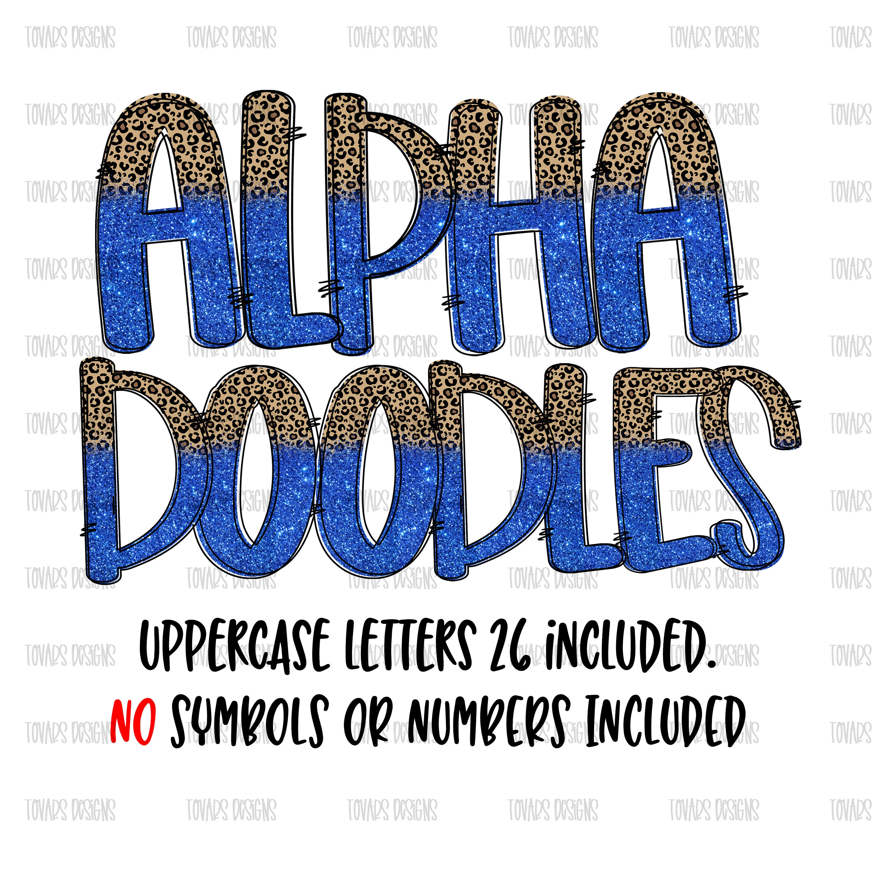 Blue Glitter Leopard Doodle Letters: Sublimation Alphabet (PNG Digital ...