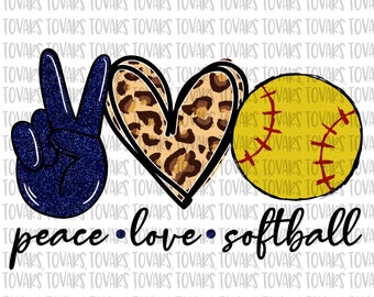 Peace Love Softball Leopard Print PNG: Sublimation Design (Digital Download)