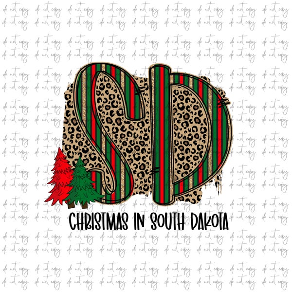 Christmas in South Dakota Sublimation Png Digital Download, Doodle Letters Png christmas sublimation, Christmas leopard print South Dakota