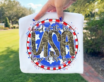 Camo USA PNG, 4th of July Sublimation Design, Patriotic Camo PNG, Land of the Free Home of the Brave Design