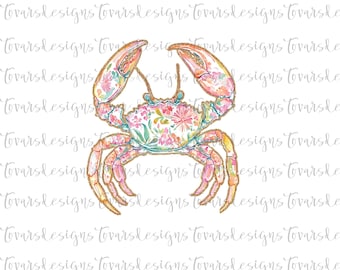 Preppy Floral Crab PNG: Sublimationsdesign (Digitaler Download)