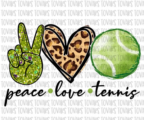 Peace Love Tennis PNG: Leopard Heart, Glitter Peace Sign (Digital Download)
